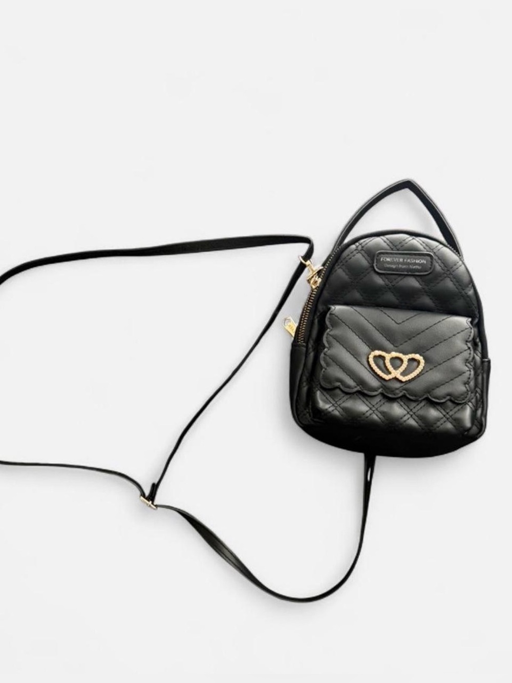 Kids Black Quilted Mini Backpack with Gold Heart Accent